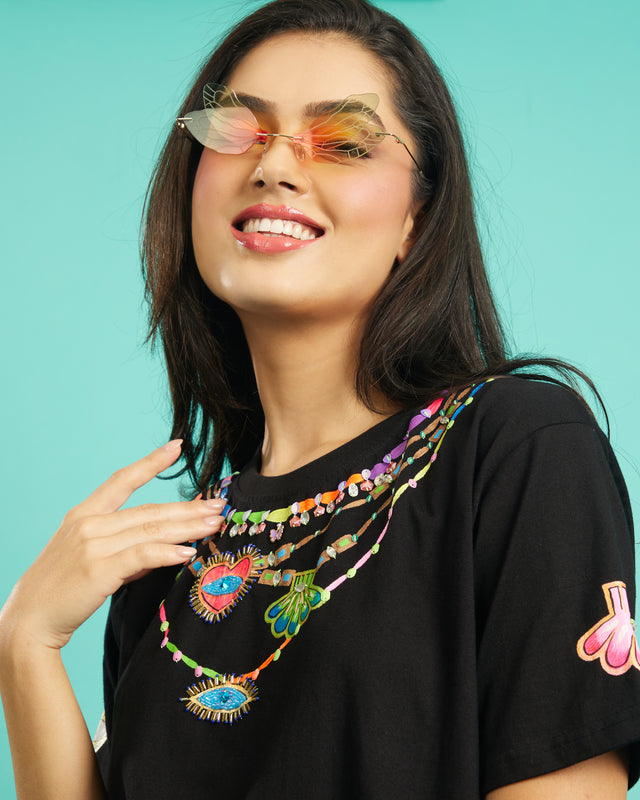 The Charm Necklace Tee in Black