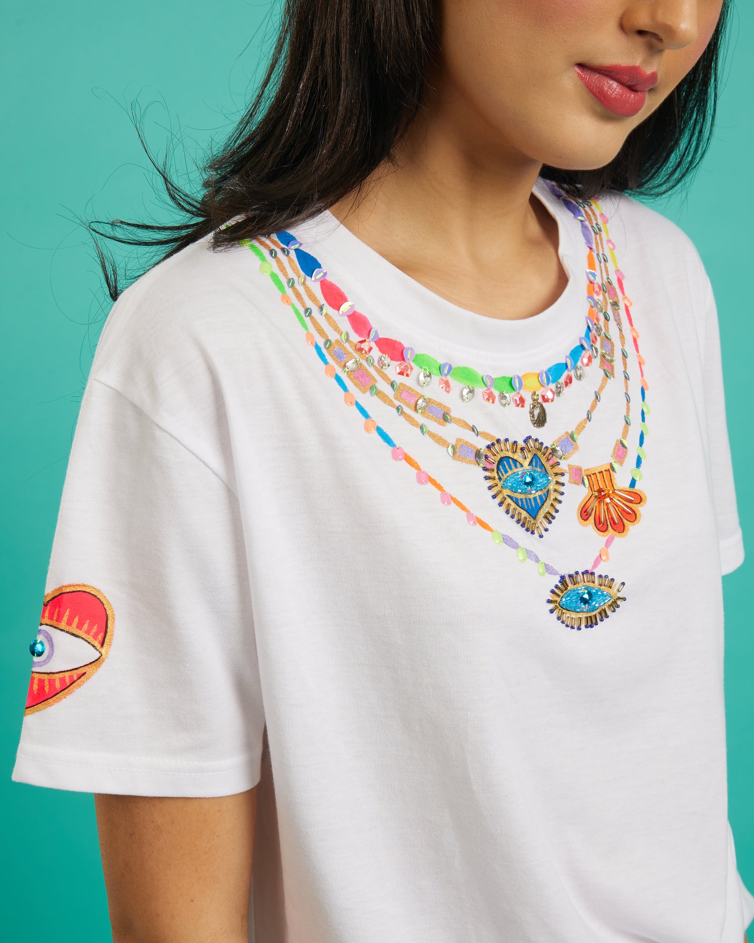 The Charm Necklace Tee in White
