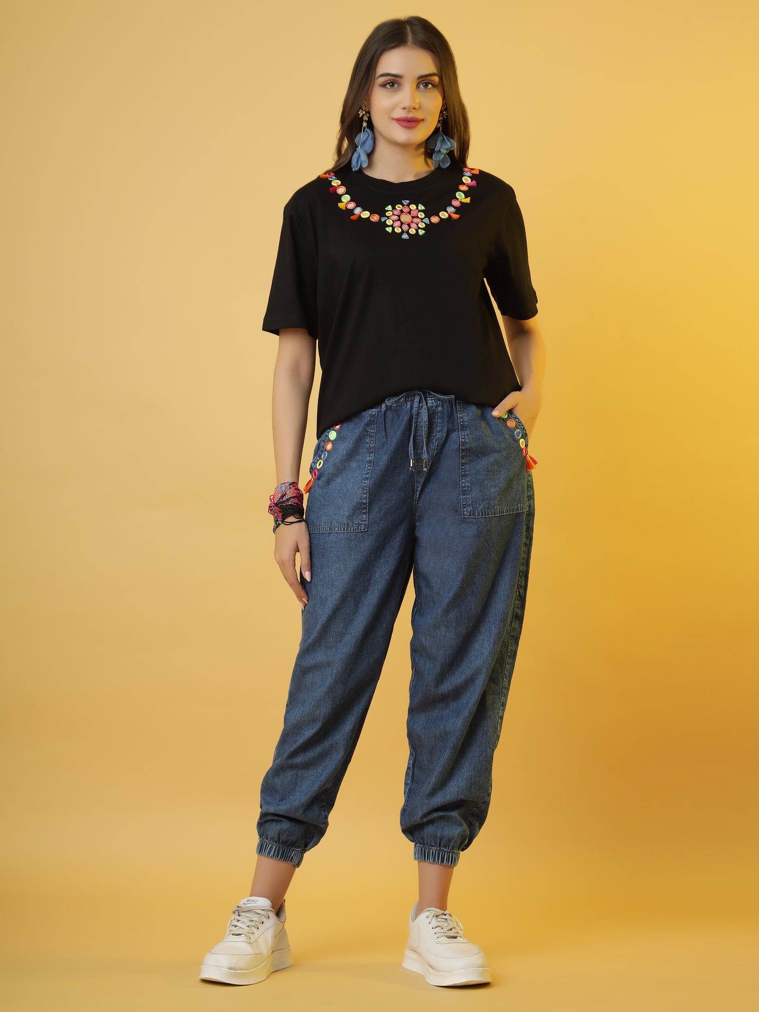 The 'Jet-Set-Gypsy' Set with Black Tee and Denim Jogger