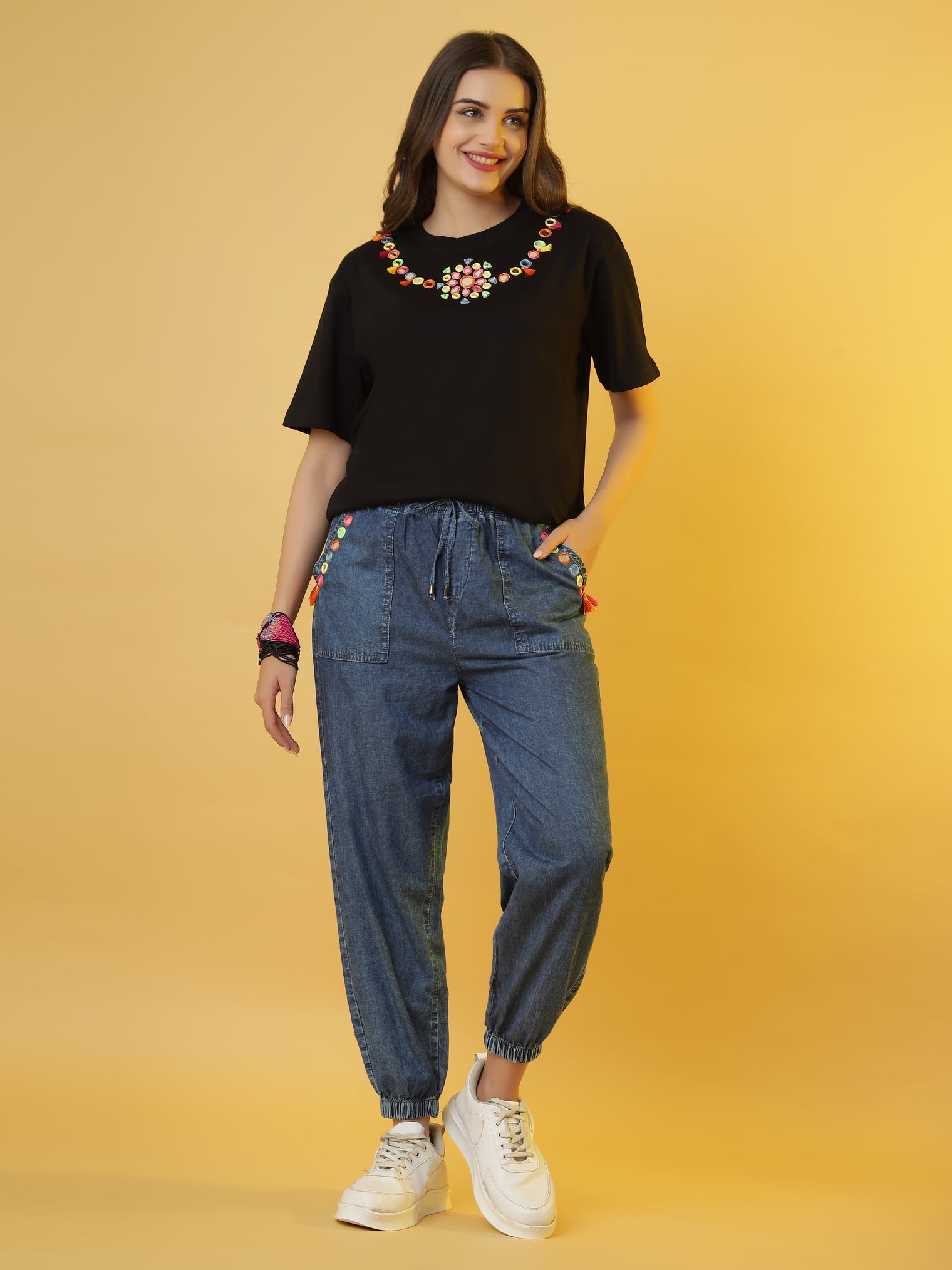 The 'Jet-Set-Gypsy' Set with Black Tee and Denim Jogger