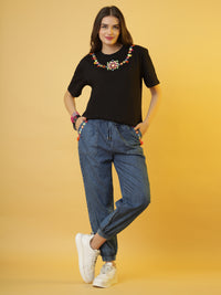 The 'Jet-Set-Gypsy' Set with Black Tee and Denim Jogger