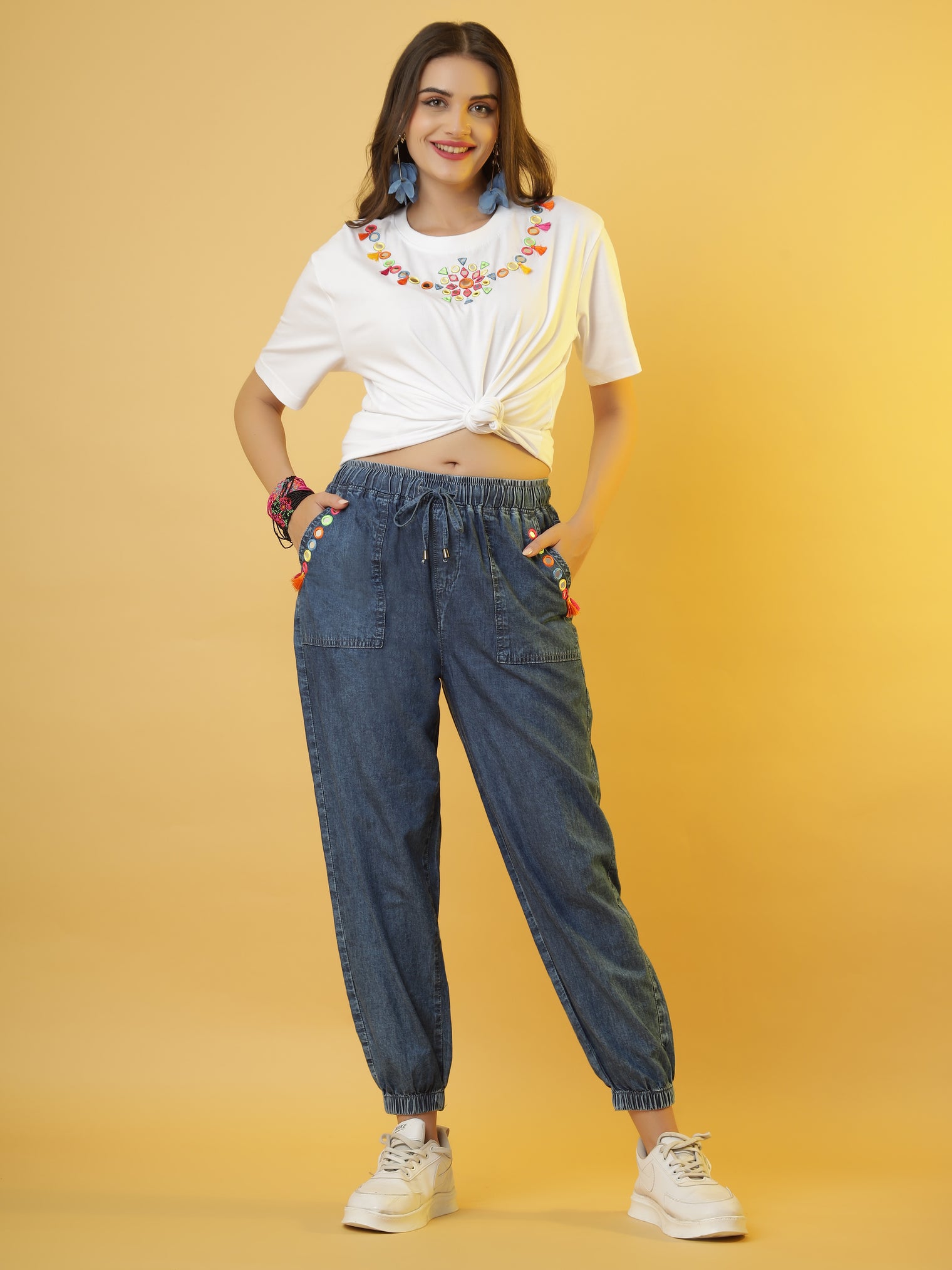 The 'Jet-Set-Gypsy' Set with White Tee and Denim Jogger