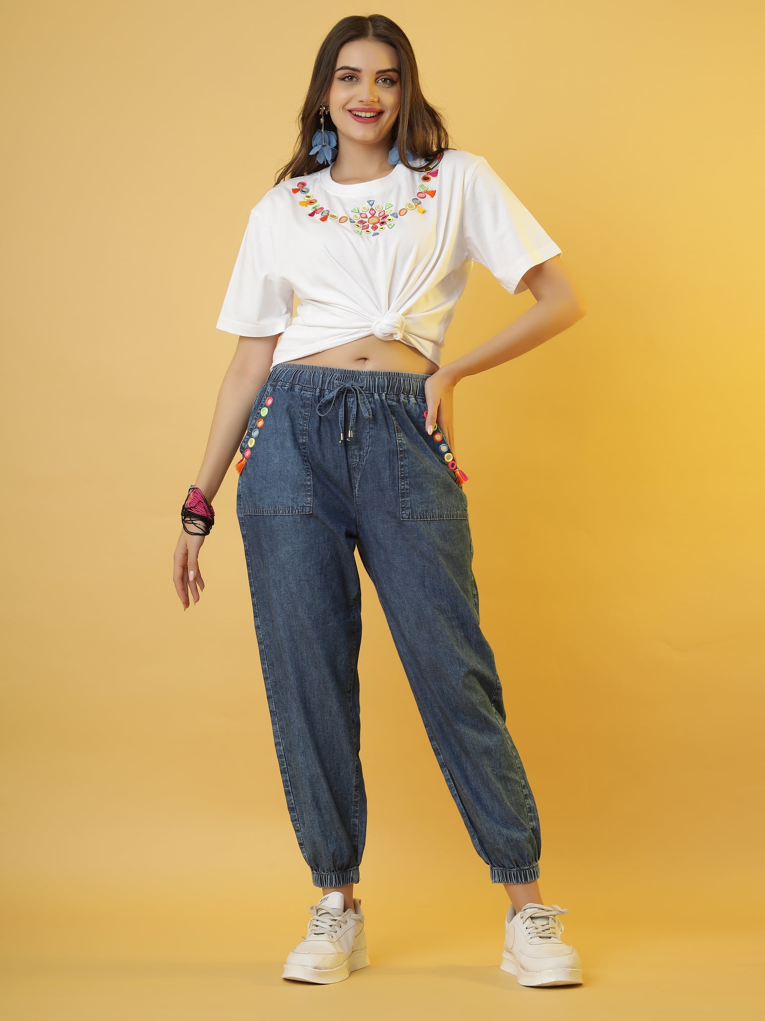 The 'Jet-Set-Gypsy' Set with White Tee and Denim Jogger