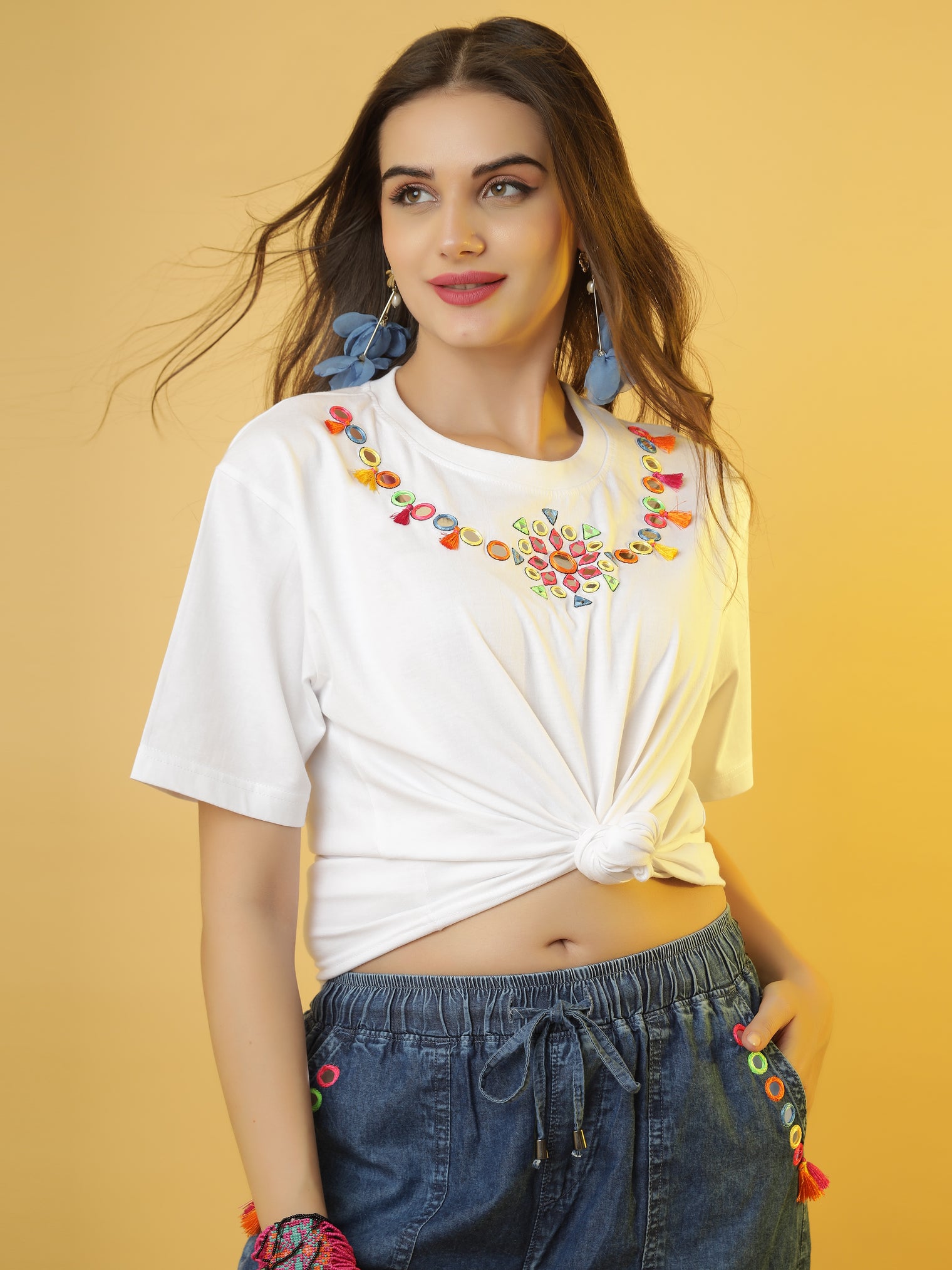 The 'Jet-Set-Gypsy' Set with White Tee and Denim Jogger