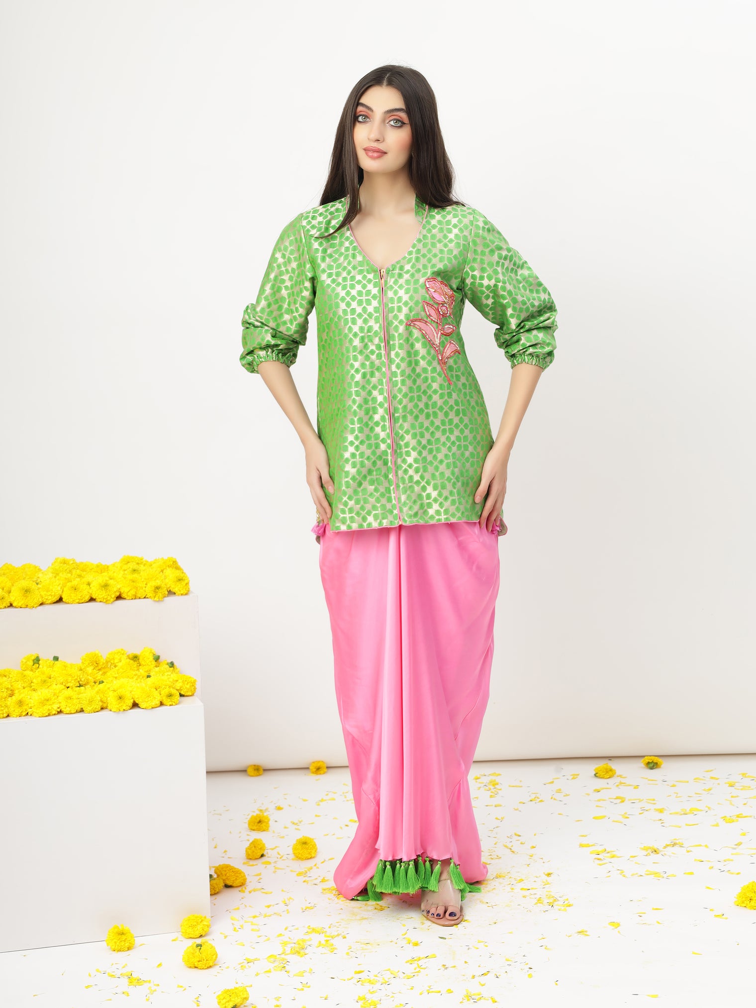The 'Heer' Set in Green and Pink