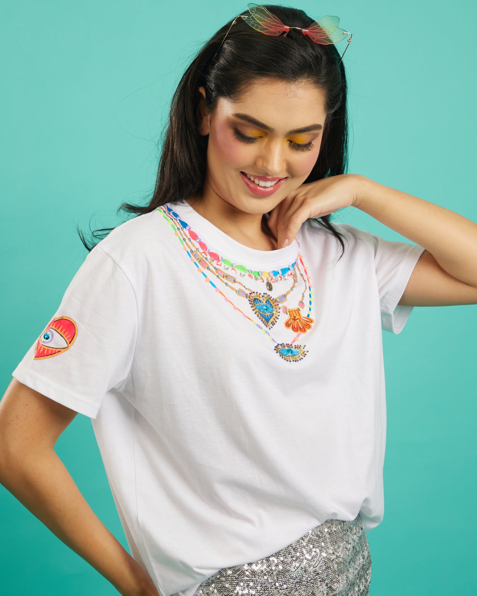The Charm Necklace Tee in White